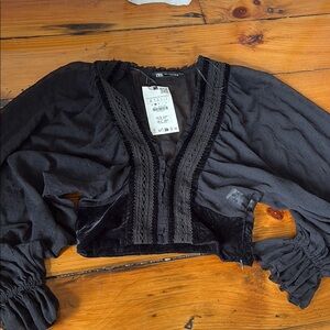 Black Sheer Long Sleeve Crop Top